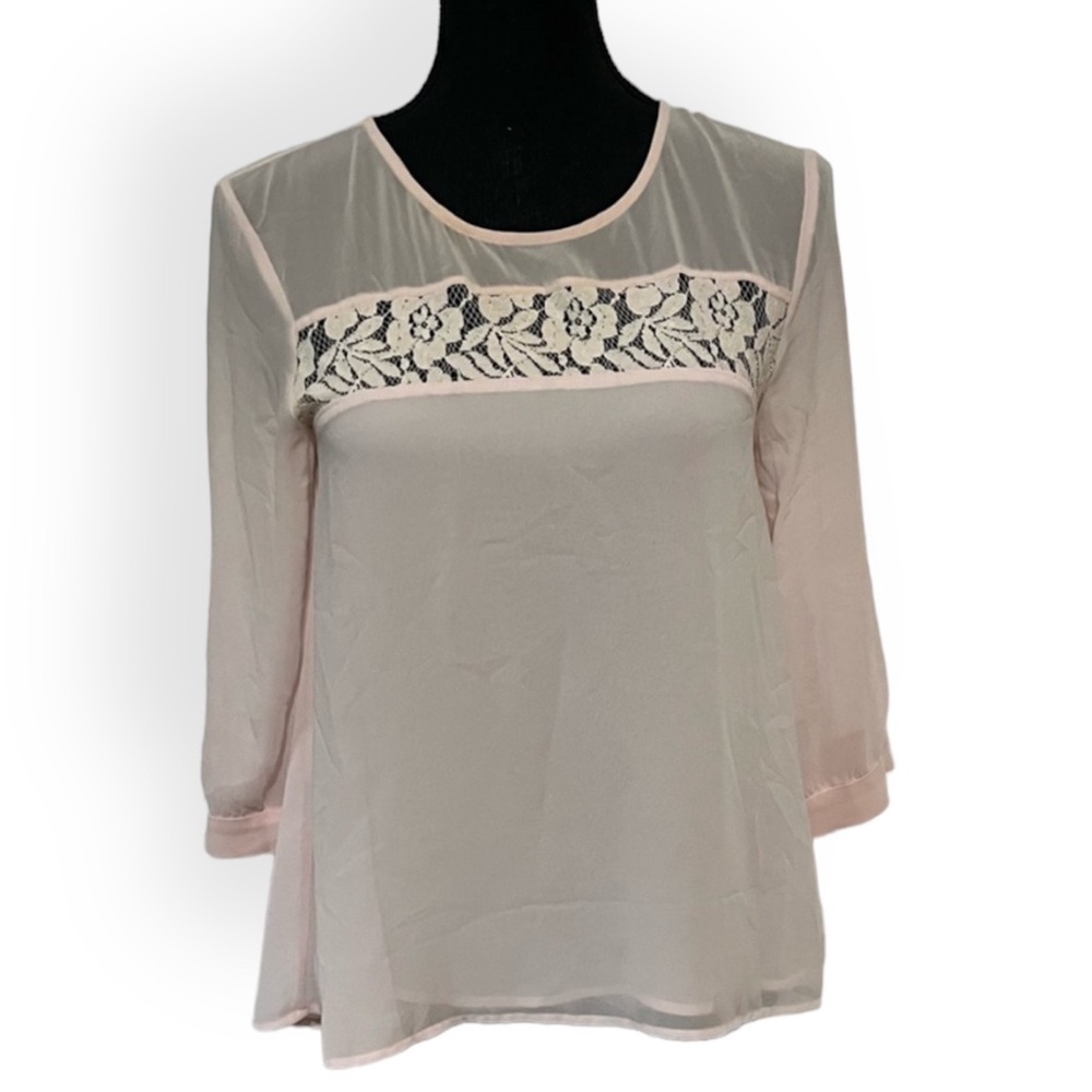 French Connection Womens Pastel Pink Sheer Blouse Size 2